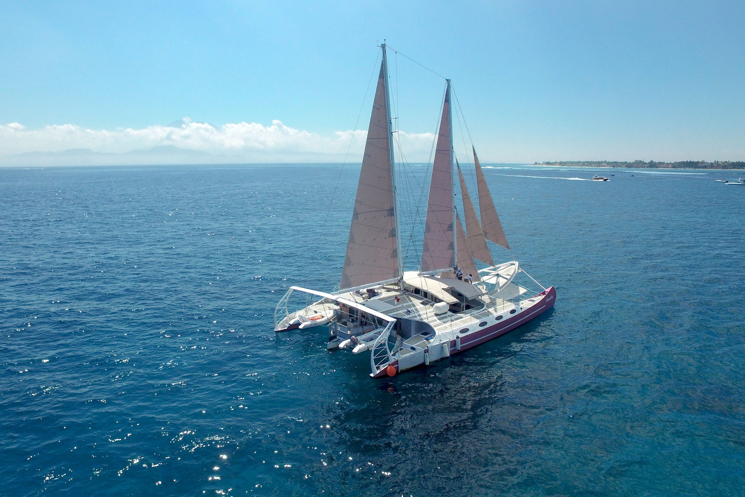 Aerial view of the yacht under sail
