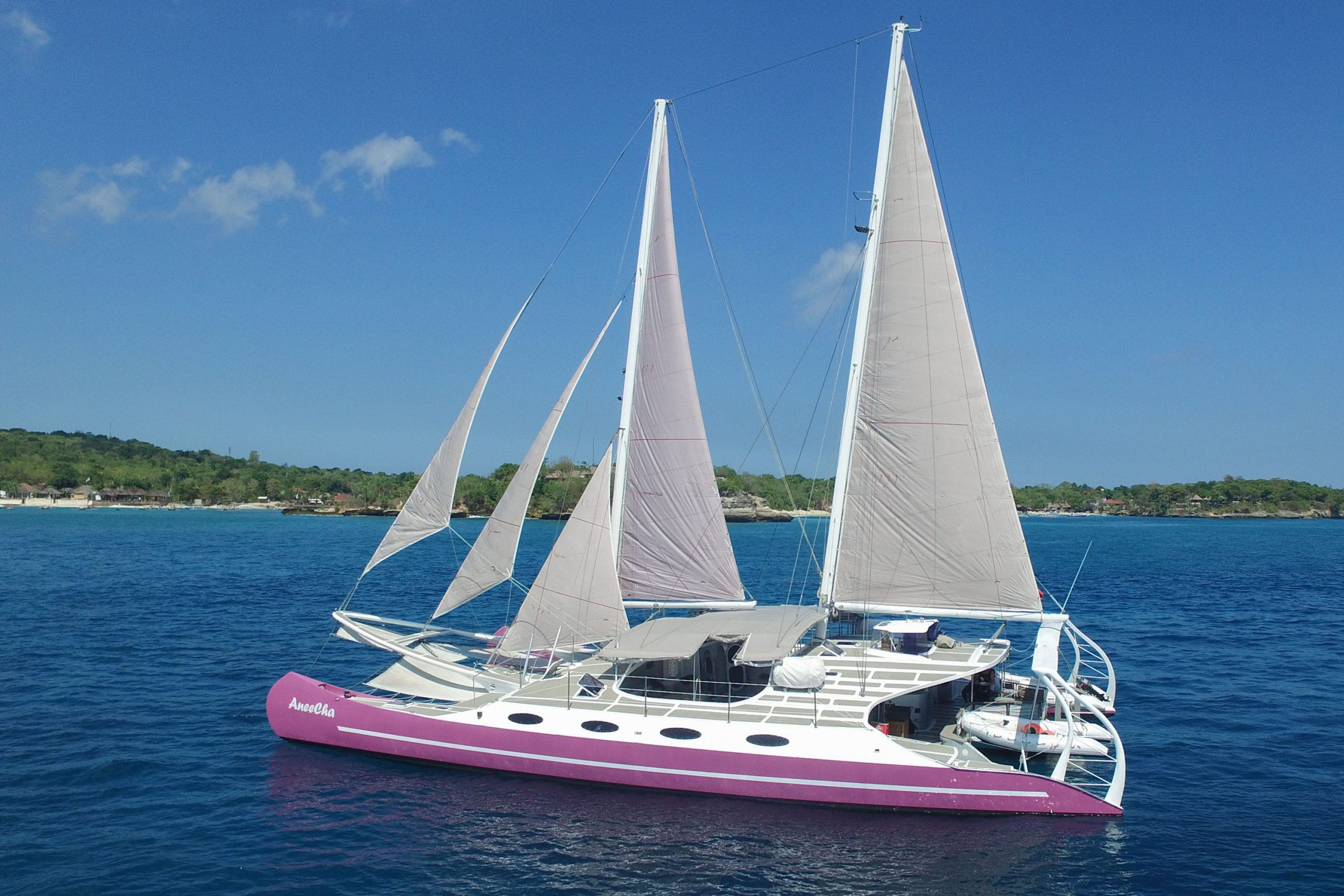 Luxury private yacht sailing in Bali at sunset