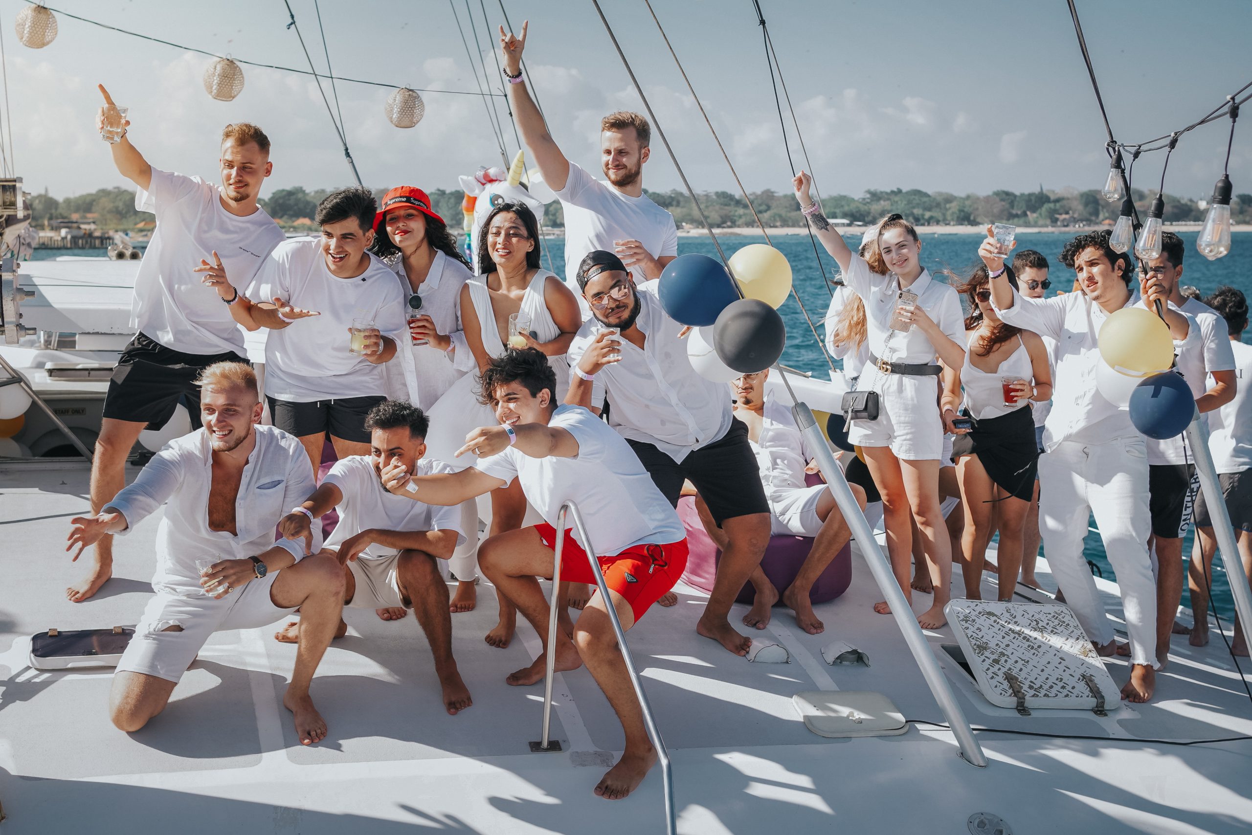 Guests enjoying the upper deck during a charter